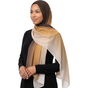 Elegant Two-Tone <b>Hijab</b> In Beige And Brown With <b>Black</b> Dress For Women - Product Image 1