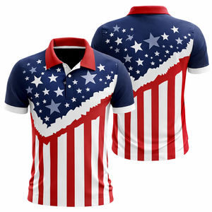 Camiseta Polo Personalizada con Estampado Patriótico de Estrellas de EE. UU., Jersey Deportivo de Golf Raglán para Hombre, 4 de Julio, OEM, Venta al Por Mayor - Product Image 3
