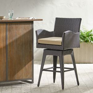 Modern 1-Piece Brown Wicker <b>Swivel</b> <b>Barstool</b> Multi-Outdoor with Tapered Legs - Product Image 4