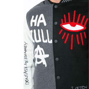 University Letterman Varsity Jacket Vestes en laine noire Manches en cuir véritable Blouson bombardier blanc Veste en coton polyester pour hommes - Product Image 5