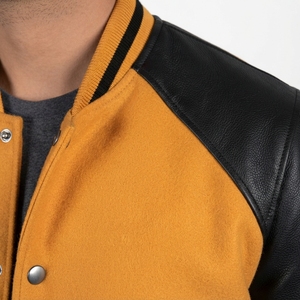 Veste universitaire homme orange et noire, style décontracté, coupe bomber, couleur unie, boutonnée sur le devant, col rabattable, coupe classique, pour l'automne - Product Image 5