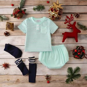 Ensemble Bloomer rayé menthe pour bébé garçon Vêtements doux et confortables pour un usage quotidien ou des occasions spéciales - Product Image 5
