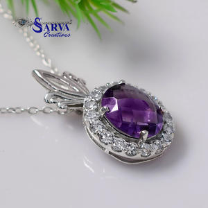 Collar con Colgante Ovalado de Amatista en Plata de Ley 925 con Circonitas Cúbicas, Joyería Fina Elegante, Regalo para Mujer - Product Image 3