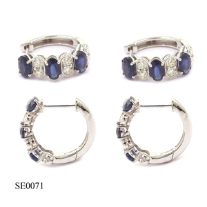 14KW Sapphire (Oval) 2.13 CT, White Diamond (Round) 0.42 CT <b>Earrings</b> - Product Image 1