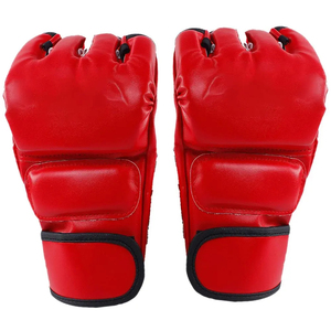 Gants d'entraînement MMA en cuir PU rouge, gants de sport à doigts entiers avec coussinets de protection pour les jointures et sangle de poignet réglable - Product Image 1