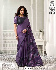 SILSILA <b>Black</b> Crape <b>Satin</b> Silk Saree With Embroidered Border Floor-Length Elegant Women's Wedding Wear Size S To XL - Product Image 5