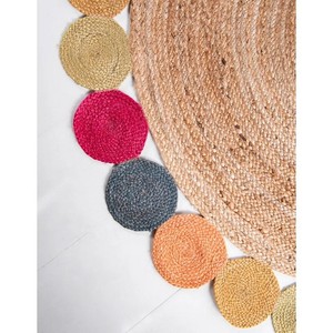 Alfombra Redonda de Yute, Estilo Bohemio, Hecha a Mano, Tejido Plano, para Sala de Estar, Fácil de Limpiar, Ecológica, Pelo Fino - Product Image 3