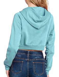 Women's High Quality Winter Fashion <b>Crop</b> <b>Zip</b>-<b>up</b> Hoodie Raglan Sleeves Pullover with Streetwear Style and Pocket - Product Image 2