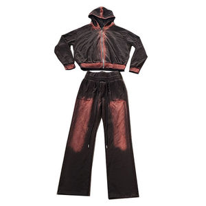 Ensemble de survêtement vintage personnalisé délavé à l'acide, pantalon évasé et sweat à capuche 2 pièces, ensemble de jogging respirant - Product Image 5