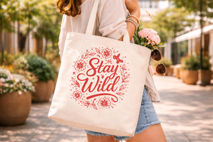 กระเป๋าผ้าแคนวาส AMANI 250gsm ขนาด 12x17 นิ้ว หูหิ้วยาว เป็นมิตรกับสิ่งแวดล้อม ใช้ซ้ำได้ พิมพ์ลายตามสั่ง Stay Wild - Product Image 3