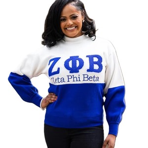 เสื้อสเวตเชิ้ตคอกลมผู้หญิง Zeta Phi Beta สีน้ำเงิน ผ้าฝ้ายถัก แขนยาว ปักลายตัวอักษรด้วยไหมเชนีล - Product Image 6