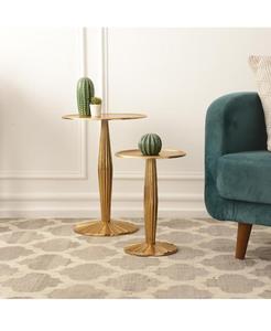 Ensemble de tables d'appoint Art Déco en laiton, base géométrique ronde, décoration de salon intérieur, design durable - Product Image 1