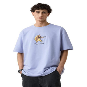 Camiseta de Hombre de Algodón Puro Lavado de Alta Calidad, Versión Retro Ancha con Mangas Caídas y Cuello Redondo, Top de Manga Corta - Product Image 3