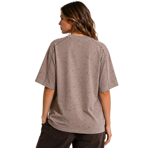 Relaxed Fit Rhinestone Oversized Tee Women's Shirts Casual Drop Shoulder Crew Neck Streetwear Top 100%Cotton T-Shirt OEM Factory - Product Image 3