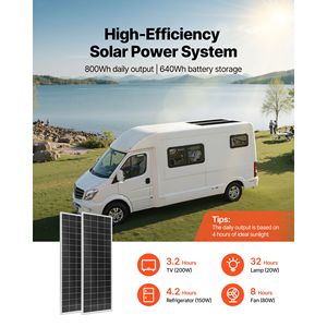 Kit Completo Sistema di Energia Solare V200W 12V con 2 Pannelli Solari Monocristallini da 100W, Batteria LiFePO4 12.8V 50Ah, Caricabatterie 40A - Product Image 2