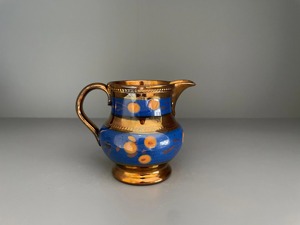 Vintage Ceramic Pitcher Blue Gold Floral Design Pottery <b>Jug</b> for <b>Drinks</b> Party Use - Product Image 5