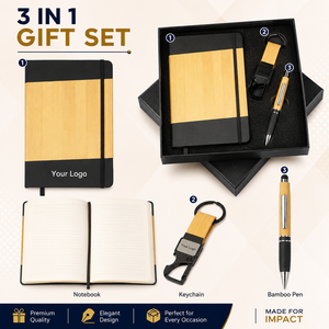 Set de Regalo de Bambú con Logotipo Personalizado, Cuaderno, Bolígrafo, Llavero, Caja de Regalo Empresarial para Eventos Corporativos y Promociones - Product Image 3