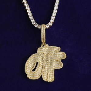 OF <b>Letter</b> Pendant Necklace 18K Gold Plated Cubic Zirconia Pave Setting Men's Hiphop Box Chain Fashion Jewelry - Product Image 1