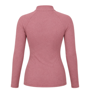 Haut de performance pour femme rose poudré, à manches longues, col zippé, extensible et respirant, pour l'équitation et l'entraînement équestre - Product Image 2