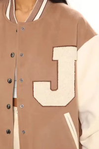 Winter Breathable Cotton Stylish Cropped Varsity Jackets College Girls New Style Drop Shoulder Short Length Letterman - Product Image 4