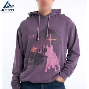 Sudadera con capucha gráfica vintage de lavado ácido al por mayor para hombre, personalizada, de forro polar grueso y extragrande - Product Image 2
