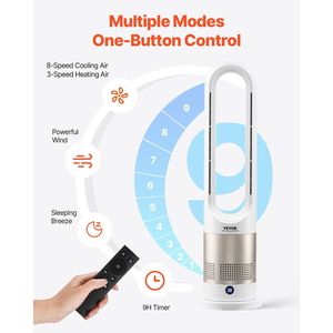 Ventilatore a Torre Senza Pale, Velocità 16 Ft/s, Ventilatore Intelligente con Oscillazione a 80 Gradi, 8 Velocità e Funzionamento Silenzioso per Aria Fredda e Calda - Product Image 4