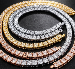 Collar de cadena de tenis de lujo con incrustaciones de circonitas – Plata de ley 925 / Acero inoxidable, joyería de hip hop con circonitas para hombre y mujer, circonitas de 5 mm - Product Image 1