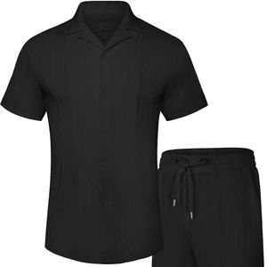 Ensemble homme vibrant imprimé aquarelle : chemise à manches courtes et short de plage assorti – Tenue décontractée estivale colorée pour les vacances - Product Image 1