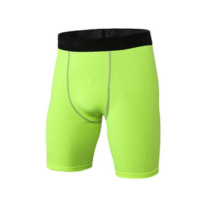 Shorts de sport pour homme en tissu tricoté, couleur unie vert néon, séchage rapide, taille mi-haute, taille élastique, CLOTHES LEATHER GEAR - Product Image 2
