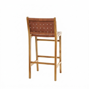 Tabouret de bar moderne en teck de luxe, tissé à la main en cuir, style nordique, fabrication directe d'usine - Product Image 3