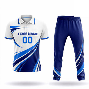 Unisex White Blue Geometric Print Sports Kit Short Sleeve cricket uniform With Matching <b>Pants</b> Quick Dry Regular Fit All Seasons - Product Image 1