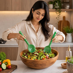 Ensemble de couverts et ustensiles de service en résine pour salade, grand format, cuillère, fourchette, résistant au lave-vaisselle, sans BPA, sans plomb, logo personnalisé, compatible micro-ondes - Product Image 2