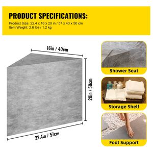 Piatto Doccia Angolare Impermeabile 100% Anti-Perdita, Piastrellabile, 57x41x51 cm, con Sedile Integrato, per Bagno - Product Image 3