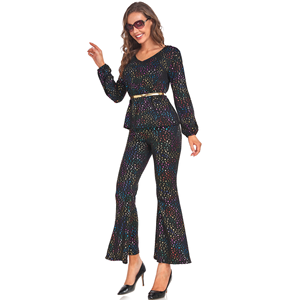 Costume de scène rétro disco noir brillant pour Halloween, festival de musique, costumes de performance européens et américains des années 70 - Product Image 5