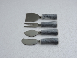 Ensemble de 4 ustensiles à fromage, lames en acier inoxydable, manches en bois, imprimé tropical, lavage à la main uniquement, qualité alimentaire, pour servir - Product Image 2