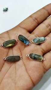 Lot de 2 connecteurs en forme de coussin en labradorite naturelle, 9x18mm, avec double boucle en laiton, pierre grise, breloques 9x18mm - Product Image 4