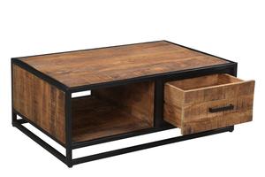 industrial <b>Wood</b> <b>Coffee</b> <b>Table</b> Storage Center <b>Table</b> <b>Square</b> Living Room End <b>Table</b> with Drawer and Open Shelf - Product Image 5