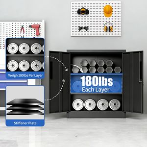Armadio da Garage in Acciaio Resistente con Serratura, 2 Porte e 2 Ripiani Regolabili - Product Image 6