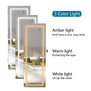 Organizzatore di Gioielli da Parete in Legno Bianco a 4 Livelli con Specchio Completo, Specchio Interno e Luce LED a 3 Colori per una Conservazione Efficiente - Product Image 2