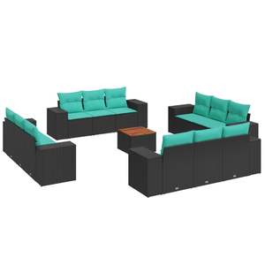 Juego de Sofás de Patio de 13 Piezas en Poliratán Negro con Cojines, Muebles Elegantes para Exteriores - Product Image 2