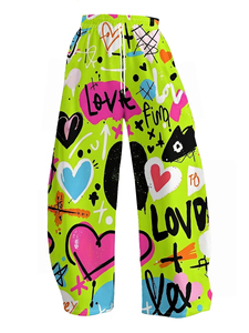 Unisex Quick Dry Wide Leg Pants All Over Vintage Letter Label Print Hip Hop Streetwear Drawstring Straight <b>Trousers</b> Y2k - Product Image 2