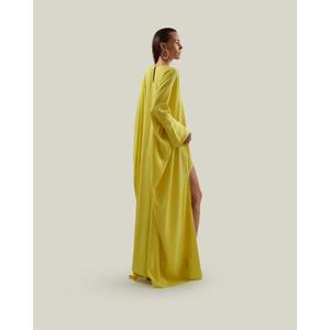 Handmade Yellow <b>Kaftan</b> Dress O-Neck Full Sleeve Straight Silhouette <b>Summer</b> Sheath Gown Solid Color Comfortable Women Dress - Product Image 5