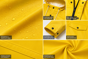 <b>Men's</b> Yellow Hooded Waterproof Long Coat Long Sleeve Button Front <b>Raincoat</b> Outerwear - Product Image 5