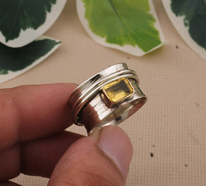 Anillo de Boda de Citrino Natural de Lujo, Plata de Ley 925, Cuadrado, Hecho a Mano, Clásico, para Mujer, Joyería de Moda - Product Image 1