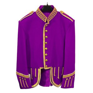 Chaqueta Escocesa de Doble Capa Morada con Ribete de Trenza Dorada, Mezcla de Lana 100%, Banda de Piqué, Traje Highland Hecho a Medida - Product Image 1