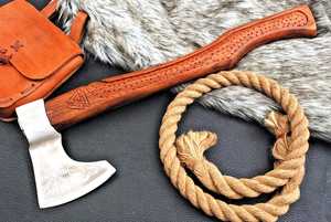 Hacha Vikinga de Acero con Alto Contenido de Carbono, Hecha a Mano, Personalizada al por Mayor, con Funda de Cuero, para Campismo y Caza al Aire Libre - Product Image 4