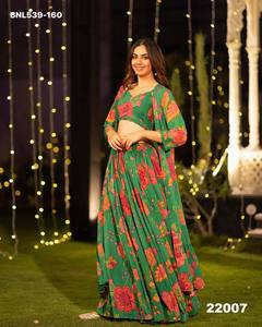 ผ้าไหมชีนอนคุณภาพดีที่สุด ทันสมัย พร้อมลายพิมพ์ดิจิทัล ชุดเลเฮนกาโชลี พร้อมผ้าคลุมไหล่และเสื้อคลุมไหล่ ผู้จัดจำหน่ายและส่งออกทั่วโลก - Product Image 2