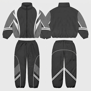 100% Cotton Heavyweight Eco-Friendly Solid Printed Drop Shoulder Waterproof 2-Piece <b>Zipper</b> <b>Jacket</b> Trouser Set Windbreaker - Product Image 2