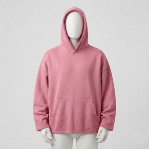 Unisex Oversized Hooded <b>Sweatshirt</b> Solid <b>Pink</b> Cotton French Terry Casual Autumn Wear - Product Image 1
