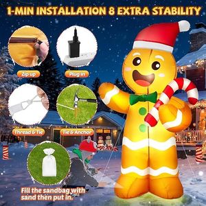 Omino di Pan di Zenzero Gonfiabile Natalizio da 1,5 m con LED Luminosi per Decorazioni Esterne e Bastoncino di Zucchero Integrato per Scenari Festivi Gonfiabili - Product Image 2
